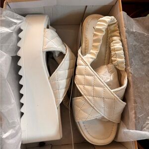 Yoki Cream Quilted Platform Sandals with Cross-Strap Design